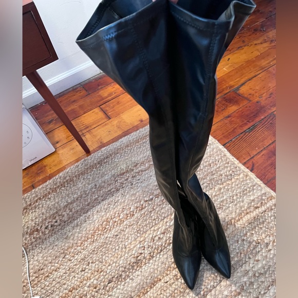 Thigh-high, vegan leather, pointed toe ASOS Design wedge high heel boots - Picture 5 of 9